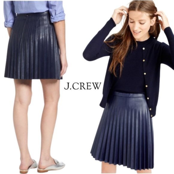 J. Crew Dresses & Skirts - J. Crew Faux Leather Navy Blue Pleated Mini Skirt Size 4